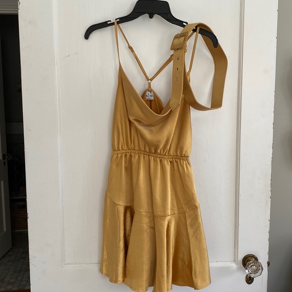 Selfie Leslie Belted Satin Cowl Neck Dress - Mustard - Picture 6 of 14